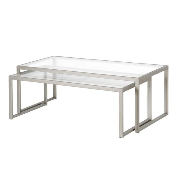 Meyer&Cross Rocco 46 in. Satin Nickel Rectangle Glass Top Coffee 