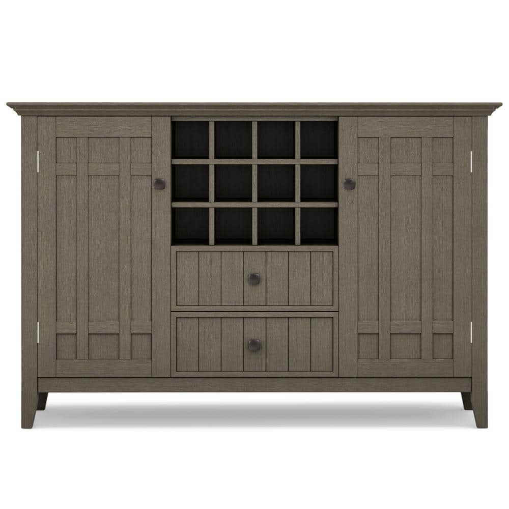 Bedford Solid Wood Farmhouse Grey Sideboard Buffet with Wine Rack
