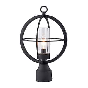 1-Light Black Outdoor Post Lantern with Clear Glass Tube