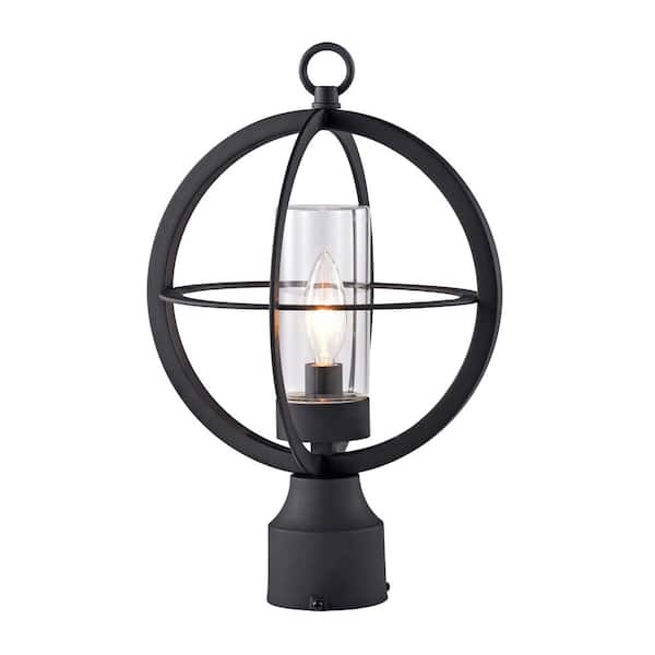 Jushua 1-Light Matte Black Outdoor Post Light Sconce Metal with Clear Glass