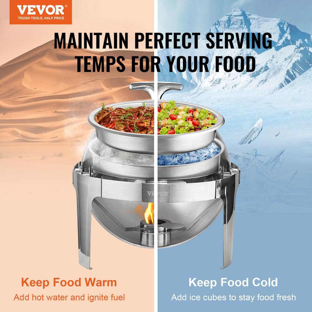 Stainless Steel Round Buffet Chafing Dish Set, 6 Qt, 2 Pack