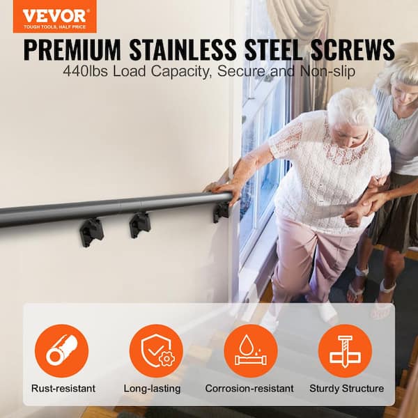 Handrail Stair Railing 7 in. H x 144 in. W Wall Mount Handrails Black Aluminum Alloy handrails for indoor stairs