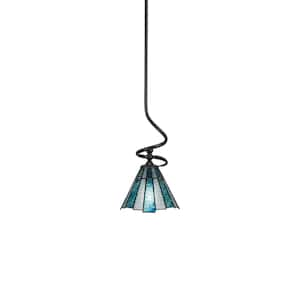 Royale 100 W 1-Light Matte Black Standard Mini Pendant Light with Glass Shade