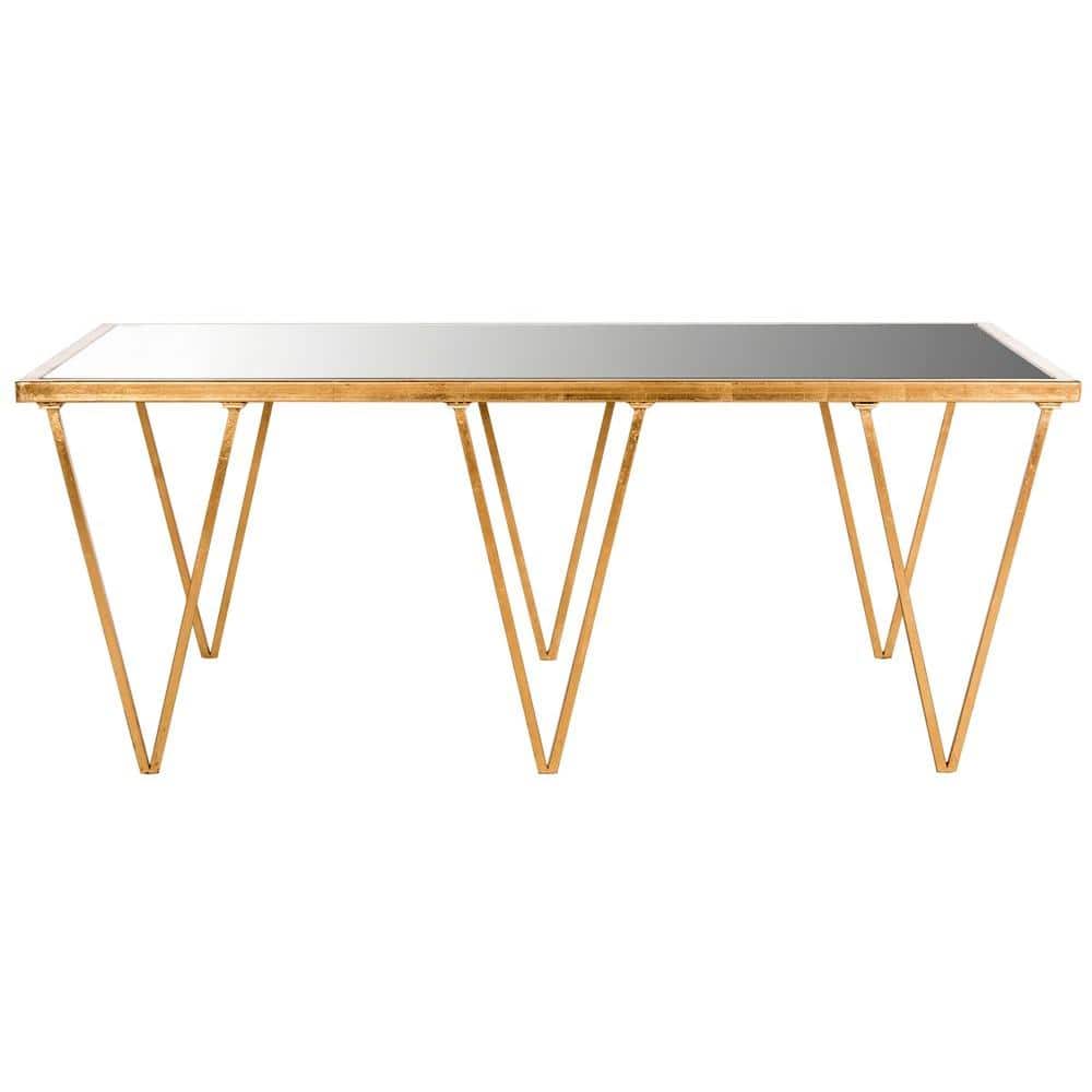 Gold and Glass Rectangular Hairpin Leg Coffee Table