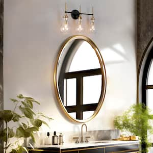 Modern Bathroom Teardrop Vanity Light 3-Light Black and Brass Wall Sconce Light with Clear Glass Shade
