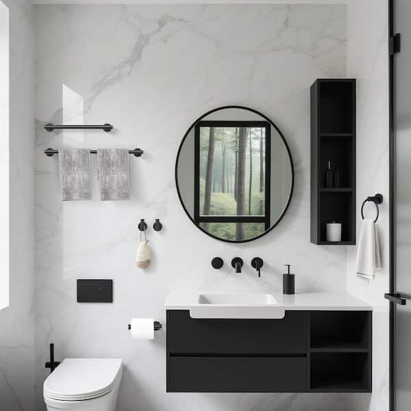 6-Piece Bath Hardware Set with 23.6 in. Towel Rack, Towel Ring, Towel Hook, Toilet Paper Holder in Matte Black