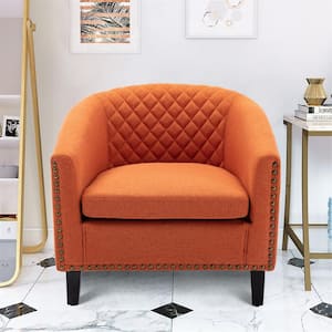 Orange Barrel Arm Chair with Nailheads and Solid Wood Legs