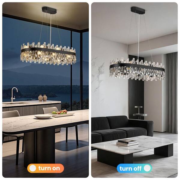 BISEYHUX 12-Light Matte Black Liner Crystal Chandelier, 35 in