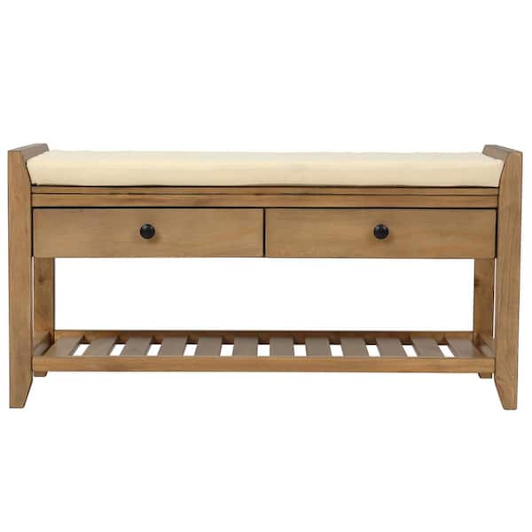 wetiny 19.8 in. H x 14 in. W x 39 in. D 5-Pair Shoe Rack with Cushioned Seat and Drawers Shoe Storage Bench