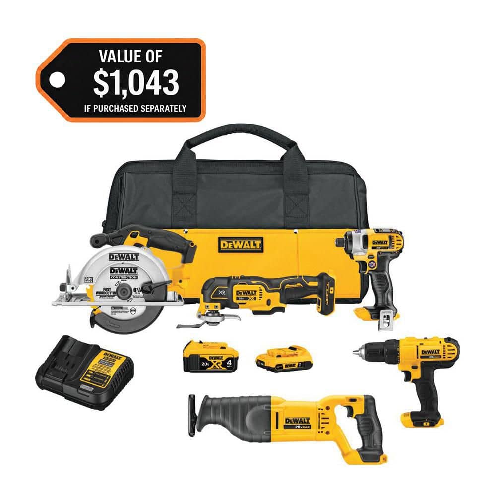 DEWALT 20V MAX Cordless 5 Tool Combo Kit with (1) 20V 4.0Ah Battery, (1) 20V 2.0Ah Battery, and Charger (DCK551D1M1)