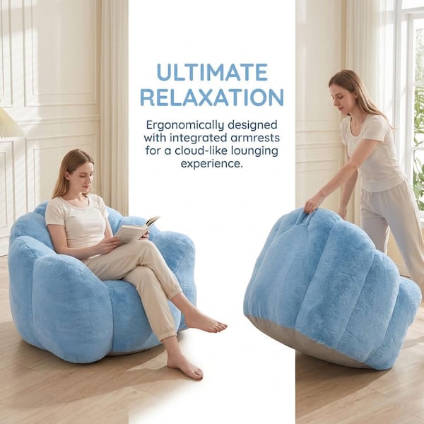 MiniEpic 43.7 in. W Blue Faux Fur Medium Bean Bag for Living Room