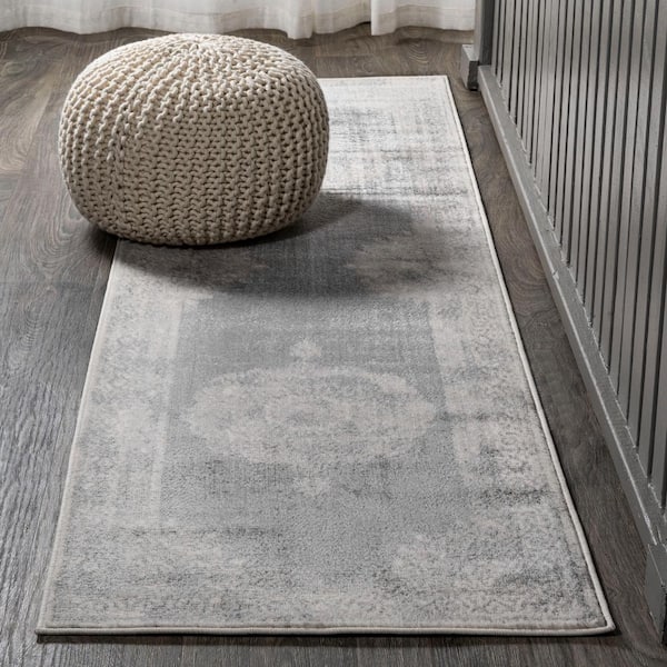 Rosalia Cottage Medallion Gray/Dark Gray 2 ft. x 10 ft. Runner Rug