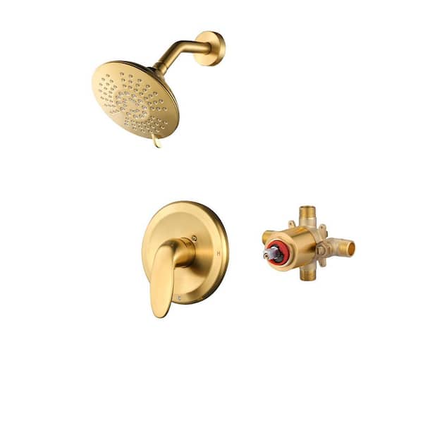 Single Handle 5-Spray Patterns Shower Faucet 1.8 GPM with High Pressure in Brushed Gold (Valve Included)