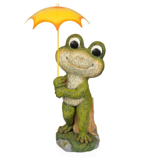 Alpine Corporation Smiling Frog with Yellow Umbrella Statue
