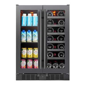 Signature 24 in. 64 Can and 20 Bottle French Door Black Stainless Steel Dual Zone Built-In Beverage and Wine Cooler