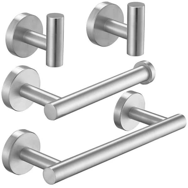 HOMEMYSTIQUE 4-Piece Bath Hardware Set with Toilet Paper 9.15 in. Towel Bar and 2pcs Holder Towel Hook in Brushed Nickel