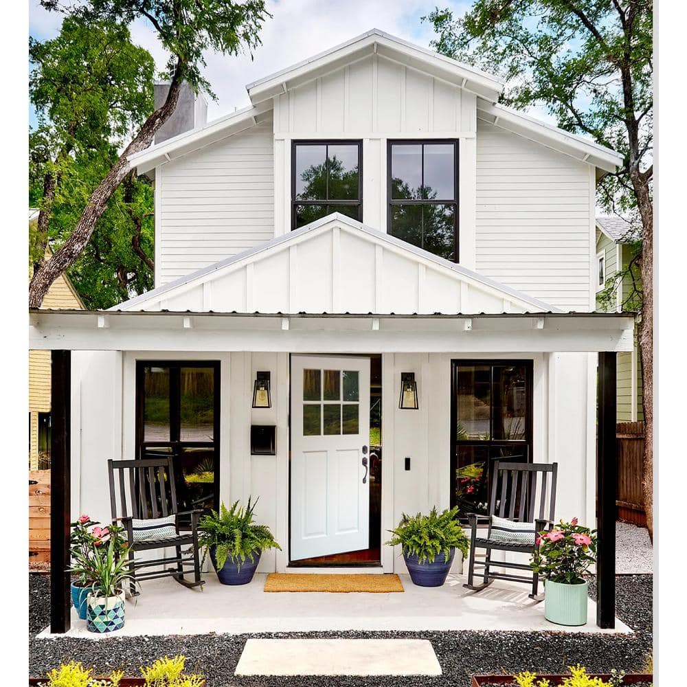 Craftsman White Painted Mahogany Front Door with Clear Glass