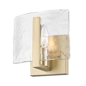 Aenon 1-Light Brushed Champagne Bronze and Hammered Water Glass Wall Sconce