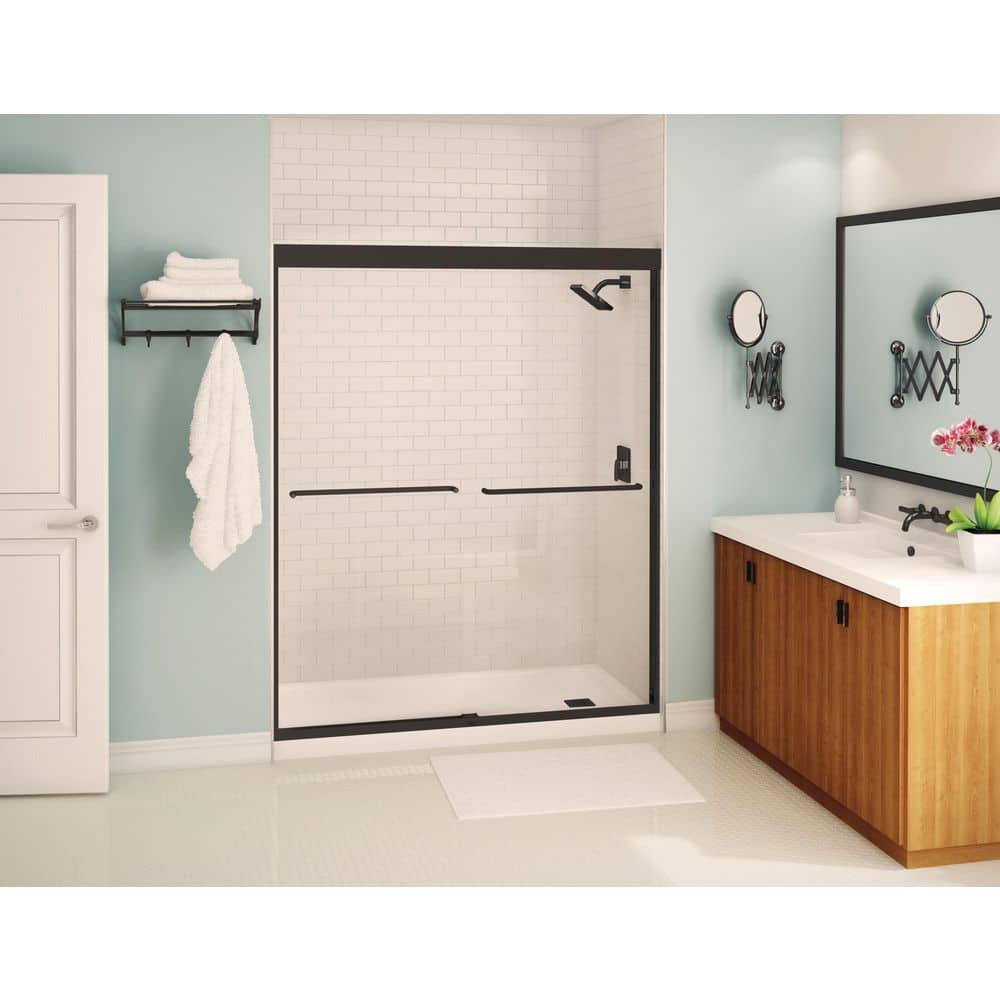 Aura 55-59 x 71 in. 6mm Bypass Shower Door for Alcove Installation with Clear glass in Matte Black price history on PriceWatchPro