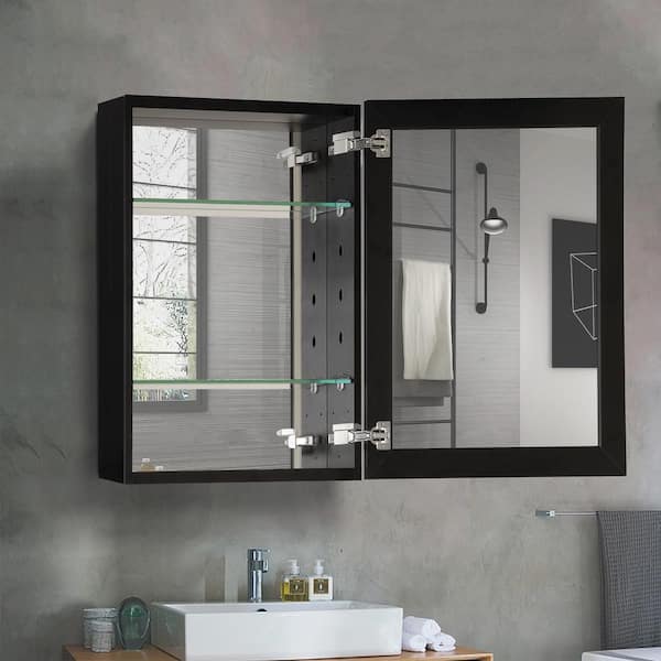 Boyel Living 16 In X 20 Recessed Or Surface Mount Frameless 1 Door Medicine Cabinet Black With 2 Adjustable Shelves Kfmmc1620 Bl The Home Depot Door Medicine Cabinet In Black, Black Bathroom Mirror Medicine Cabinet
