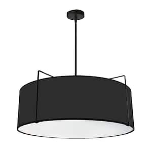 Trapezoid 4-Light Black Frame Pendant with Black Fabric Shade