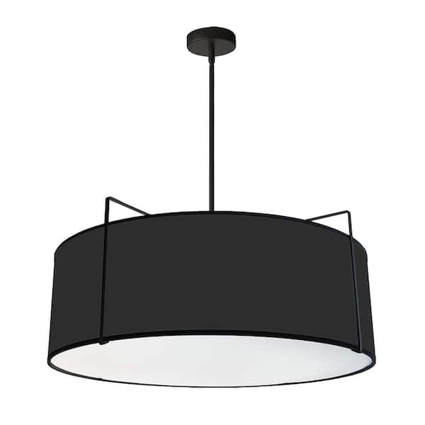 Dainolite Trapezoid 4-Light Black Frame Pendant with Black Fabric Shade ...