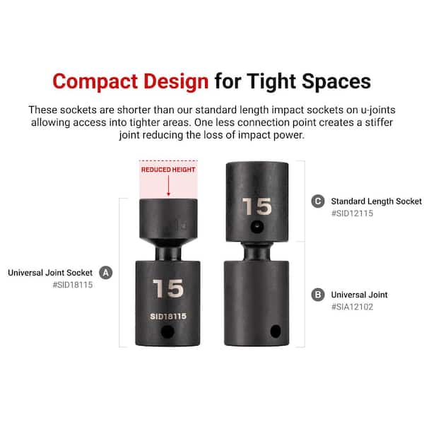 TEKTON 3/8 Drive 6-Point Universal Joint Impact Socket Set
