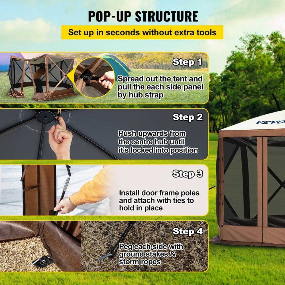 VEVOR 12 ft x 12 ft Brown and Beige Pop-Up Gazebo Tent
