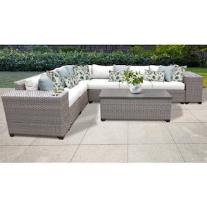 Florence 9-Piece Wicker Outdoor Sectional Seating Group with White Cushions