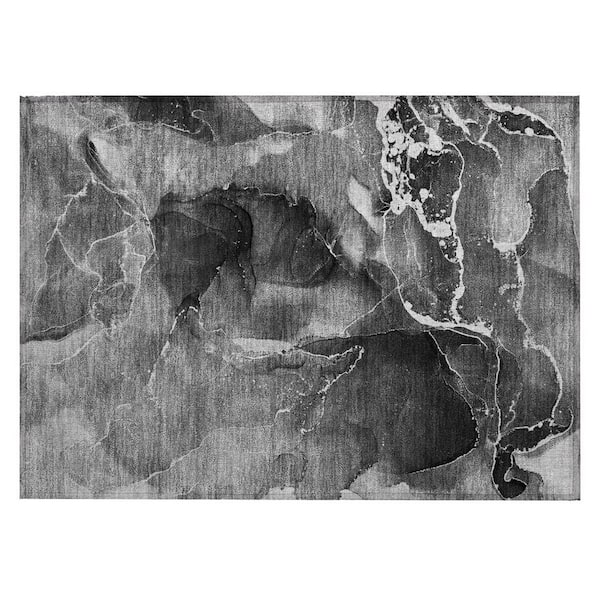 HomeRoots Black Gray and White 2 ft. x 3 ft. Abstract Indoor/Outdoor Area Rug