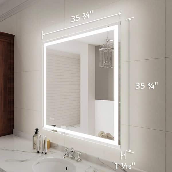 Lumos 36 in. W x 36 in. H Rectangular Frameless LED Wall Bathroom Vanity Mirror in Silver