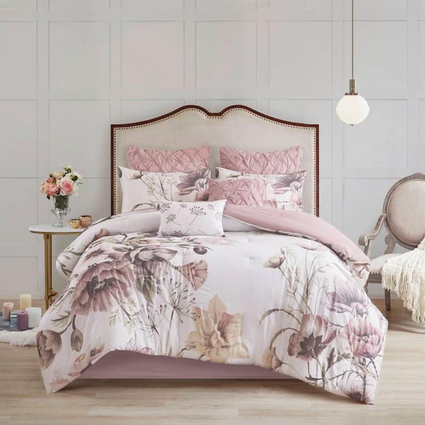 Gisele 8-Piece Blush Queen Cotton Printed Comforter Set