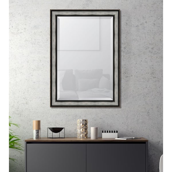 Melissa Van Hise Large Rectangle Pewter Beveled Glass Contemporary Mirror (42 in. H x 30 in. W)