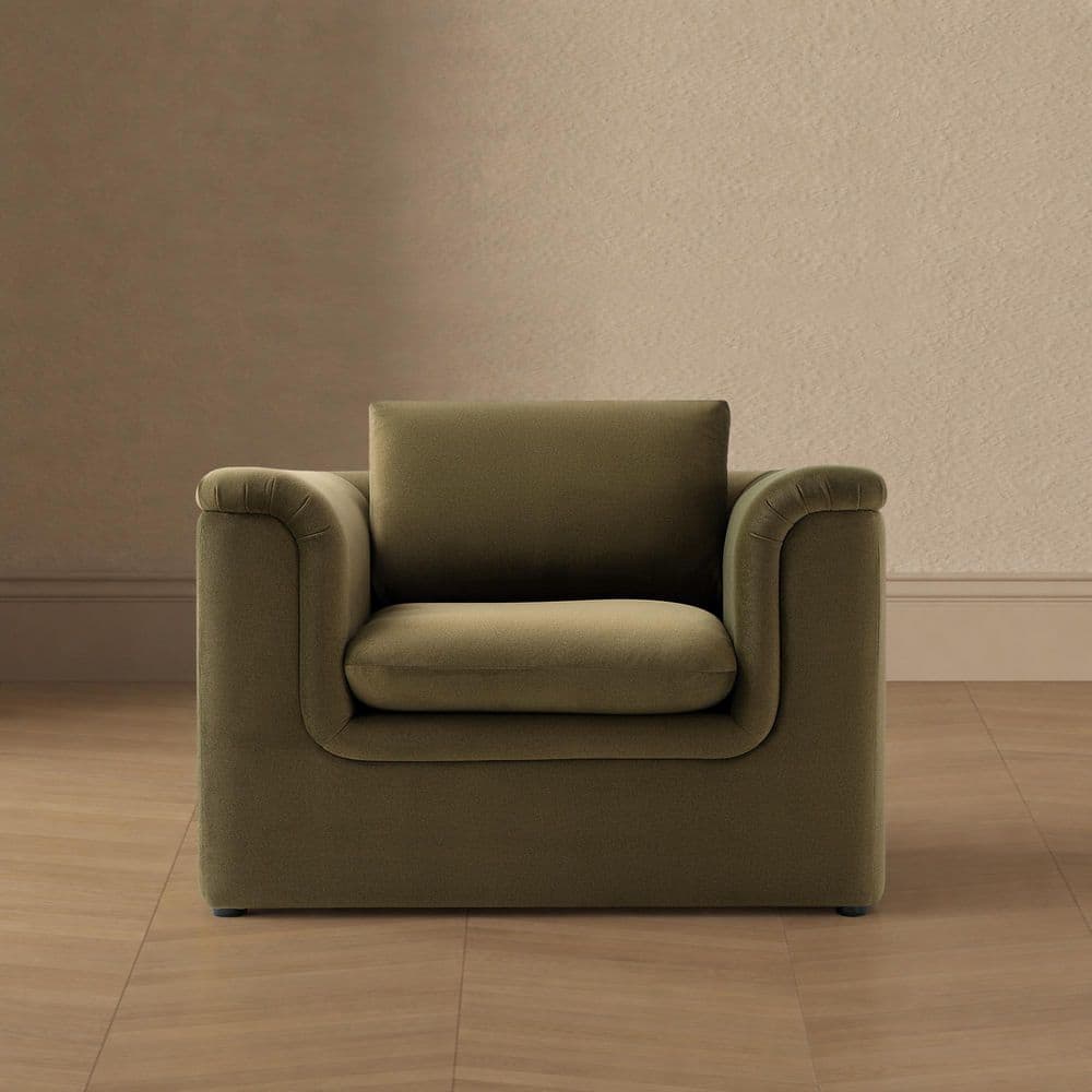 Haven Contemporary Forest Green Faux Mohair Upholstered Accent Arm Chair