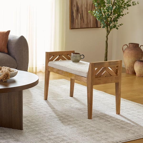 Hamburg 33 in. Beige/Natural Entryway Bench with Cushion