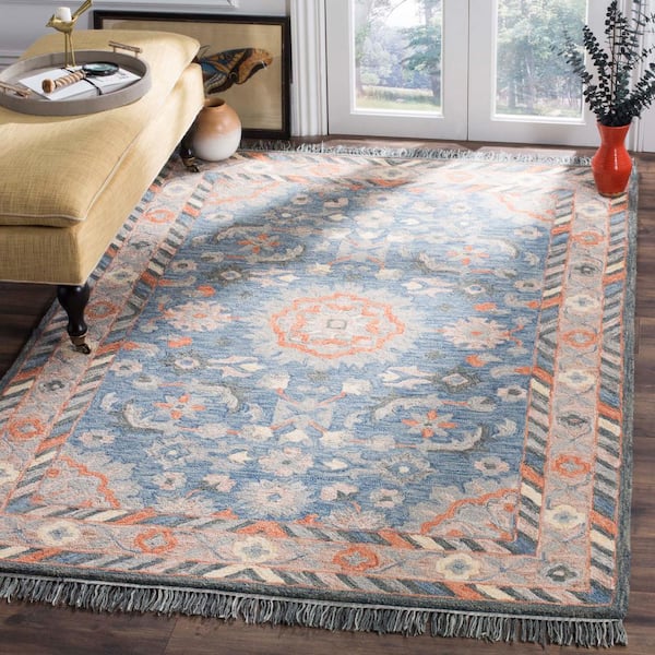 Aspen Blue/Rust 6 ft. x 9 ft. Border Floral Striped Area Rug