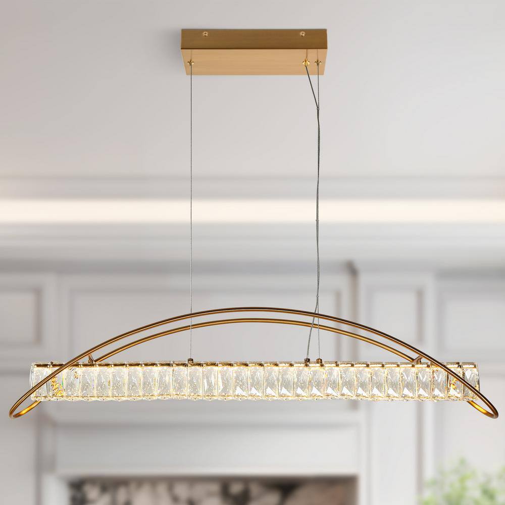 Modern Gold LED Crystal Linear Island Chandelier
