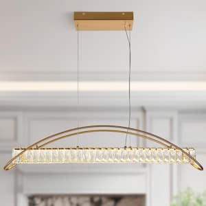 Cardoon 39.4 in. 1-Light Integrated LED Plated Brass Linear Chandelier with Crystal Accents Island Pendant Light