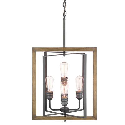 Palermo Grove 18 in. 5-Light Gilded Iron Farmhouse Pendant with Painted Walnut Wood Accents