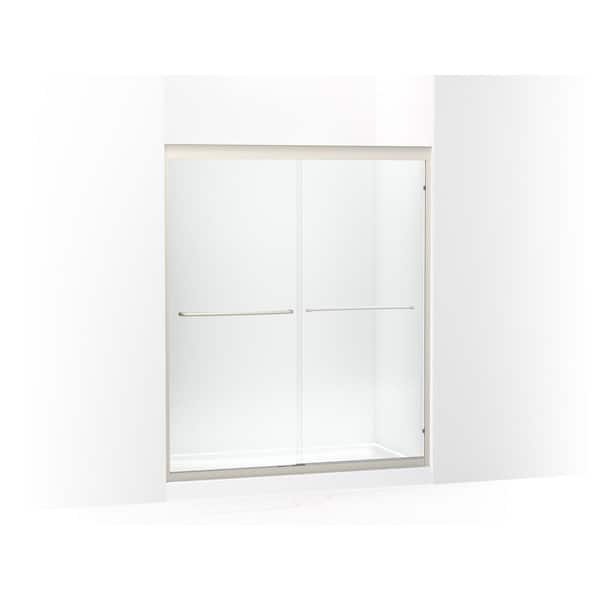 KOHLER Fluence 59.625 in. W x 70.28 in. H Sliding Frameless Bathtub Door in Anodized Matte Nickel with Crystal Clear Glass