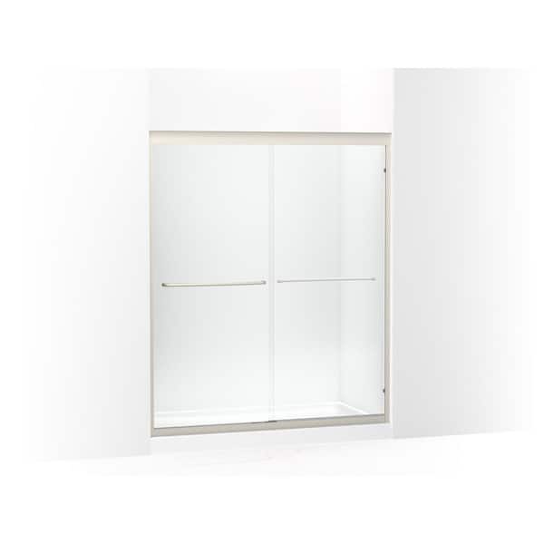 KOHLER Fluence 59.625 in. W x 70.28 in. H Sliding Frameless Bathtub Door with Falling Lines Glass in Anodized Matte Nickel