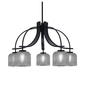 Olympia 17 in. 5-Light Matte Black Downlight Chandelier Smoke Textured Glass Shade