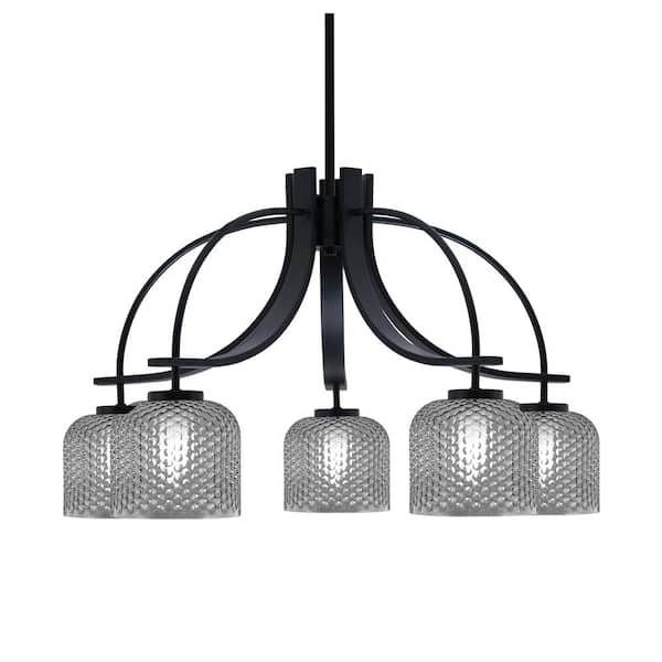 Unbranded Olympia 17 in. 5-Light Matte Black Downlight Chandelier Smoke Textured Glass Shade
