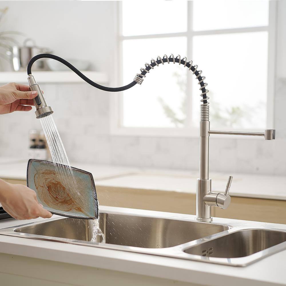 Brushed Nickel High Arc Single Handle Kitchen Faucet with Pull-out Spray