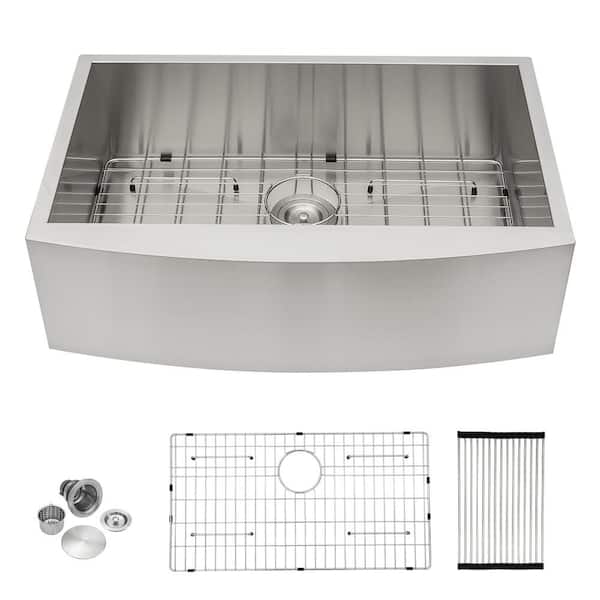 Sarlai 36 in. Farmhouse/Apron Front Single Bowl 18-Gauge Stainless Steel Kitchen Farmer Sink with Bottom Grid