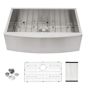 36 in. Farmhouse/Farm Single Bowl Brushed Nickle 18-Gauge Stainless Steel Apron Front Kitchen Sink with Bottom Grid