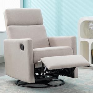 Tan Multi-Functional Modern Linen 360-Degree Swivel Base Recliner Glider Nursery Chair