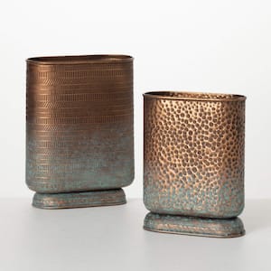 10.75 in. and 9 in. Hammered Shiny Ombre Vase Set of 2, Metal