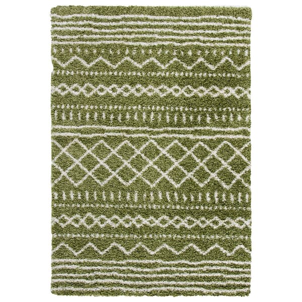 SAFAVIEH Arizona Shag Green/Ivory 5 ft. x 8 ft. Geometric Lodge Area Rug