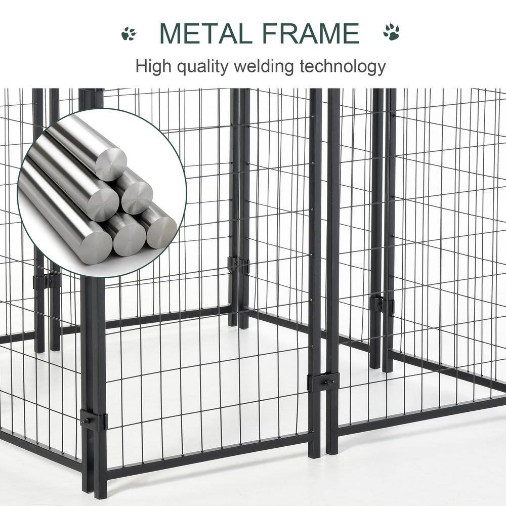 Large Black Metal Outdoor Dog Kennel with Tarp Cover